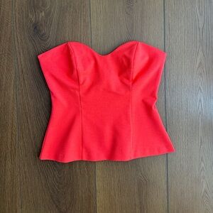Amanda Uprichard Bright Coral-Red Strapless Peplum Top